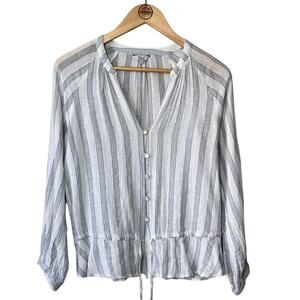 Rails Marti Cayman Blouse Linen Vertical Stripe Button Tie Front Women's Small